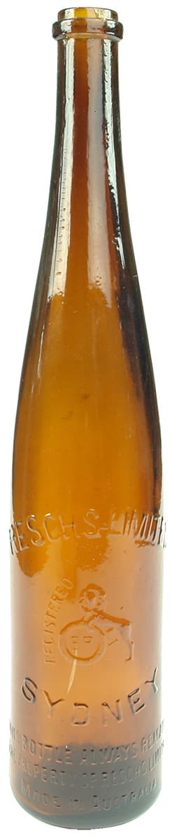 Resch's Limited Registered Sydney Hock Amber Glass Bottle