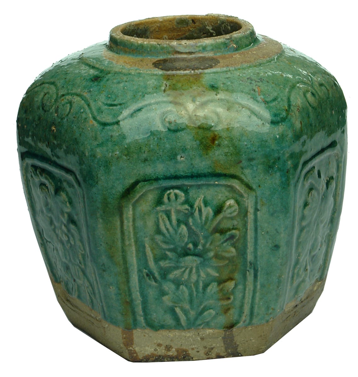 Green Glaze Hexagonal Chinese Ginger Jar