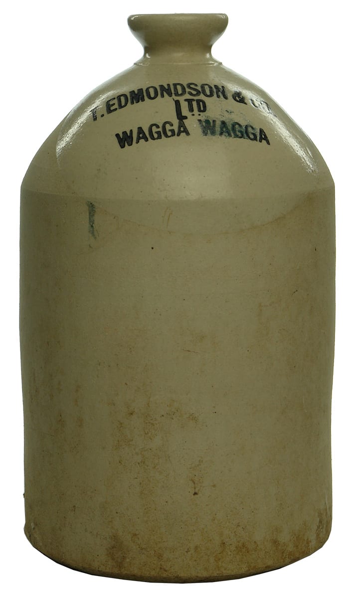Edmondson Wagga Wagga Black Stamped Stoneware Demijohn