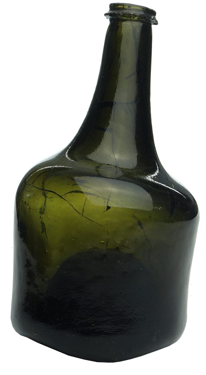 Black Glass squat early Wine Bottle 1700s