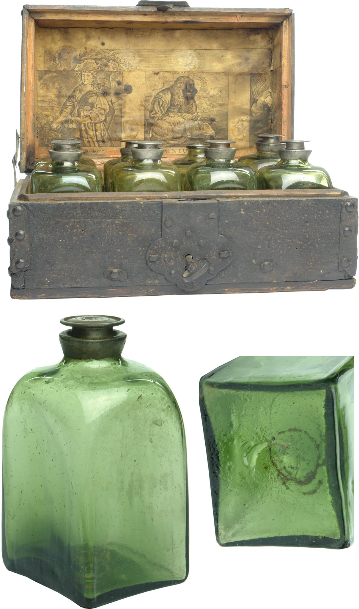 Green Glass Pontilled Bottles original early chest