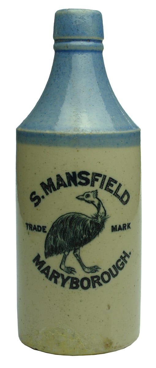 Mansfield Maryborough Blue Top Stoneware Ginger Beer Bottle