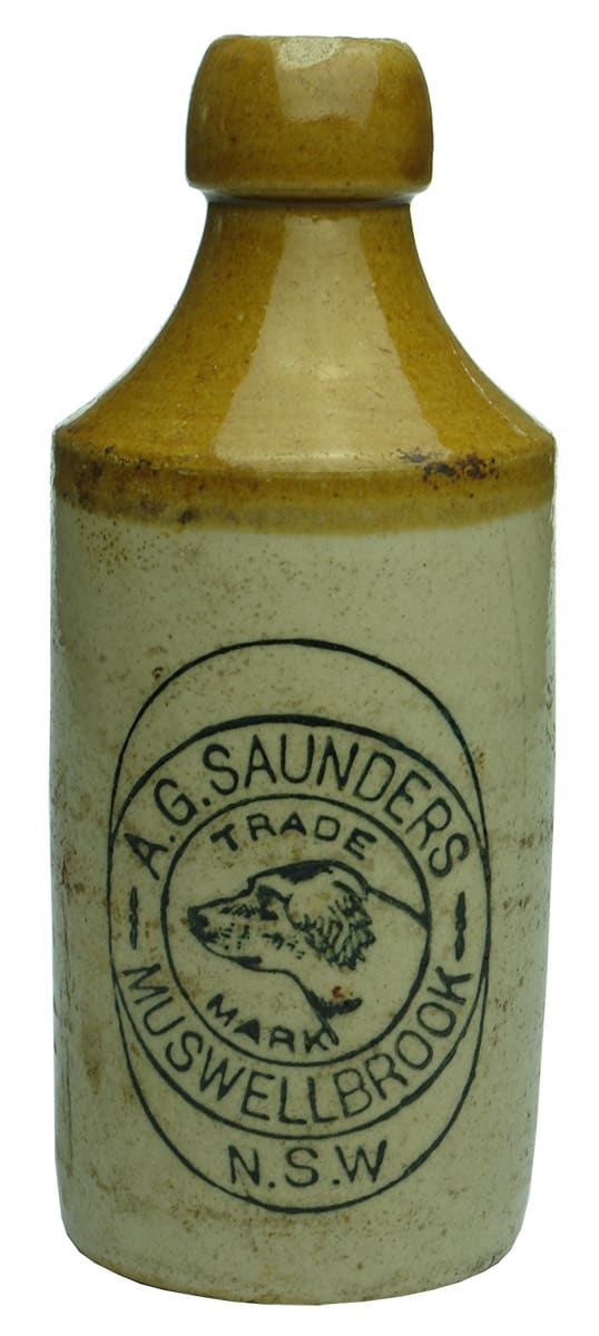 Saunders Muswellbrook Dogs Head Stoneware Ginger Beer Bottle