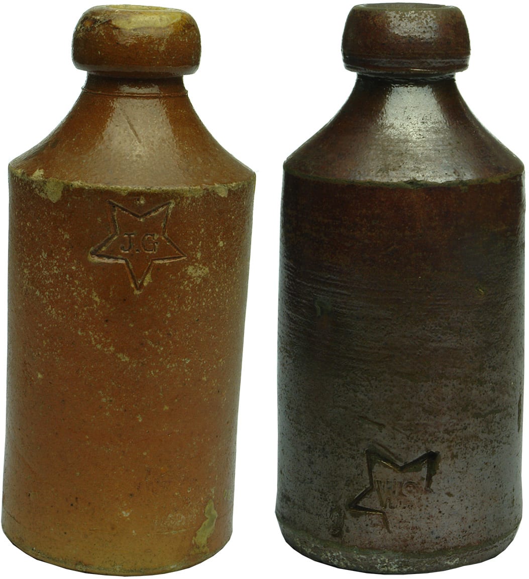 Collection Old Stoneware Pottery Ginger Beer Bottles