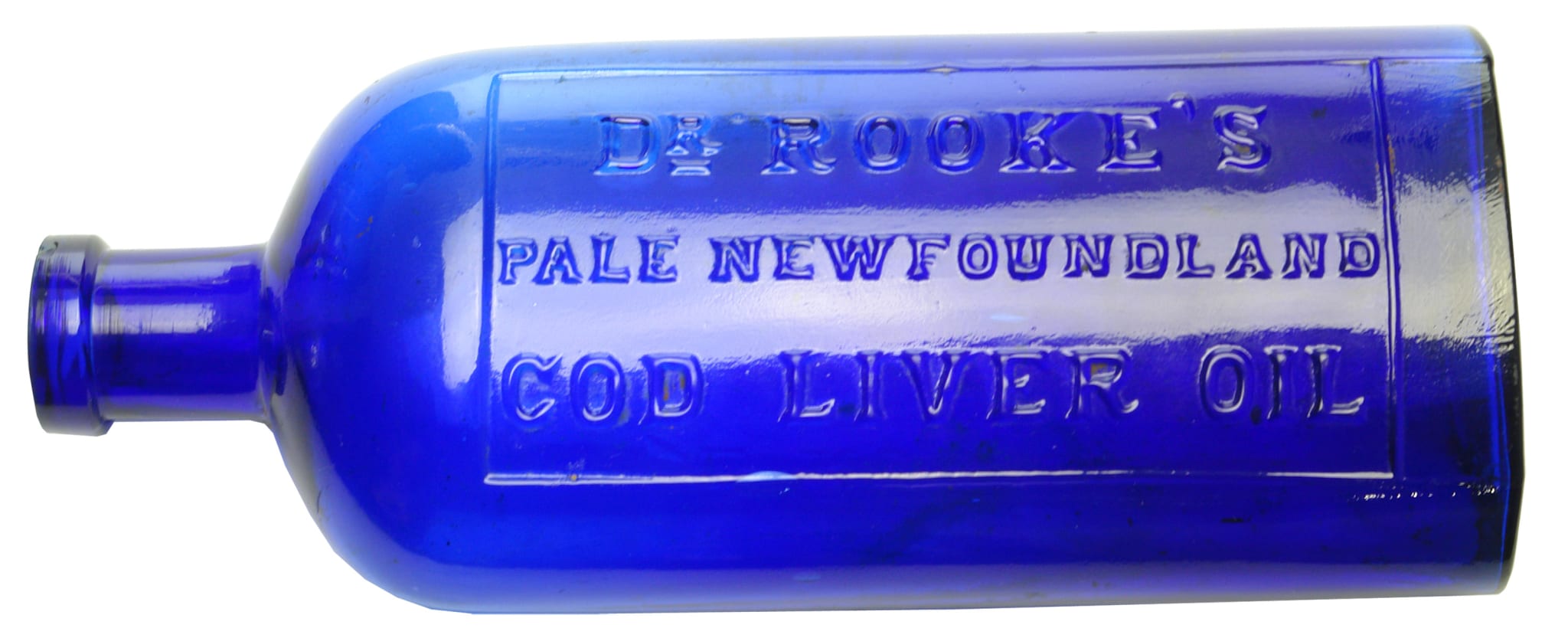 Rooke's Pale Newfoundland Cod Liver Oil Cobalt Bottle