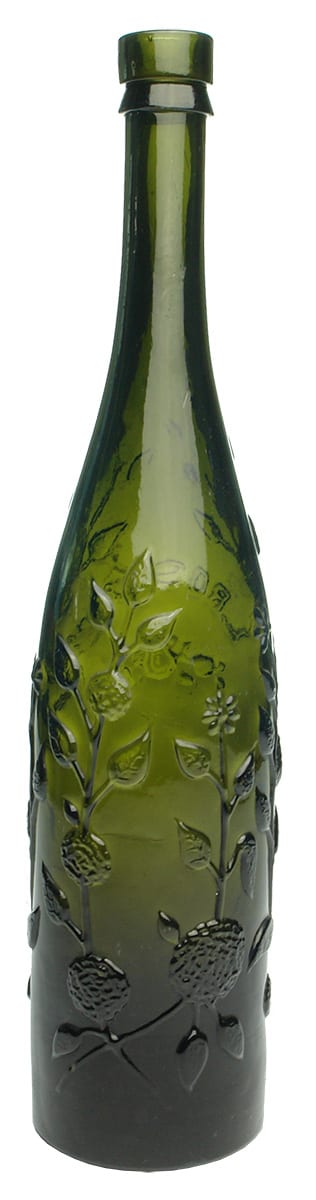 Rose Vines Leaves Fruit Green Glass Bottle