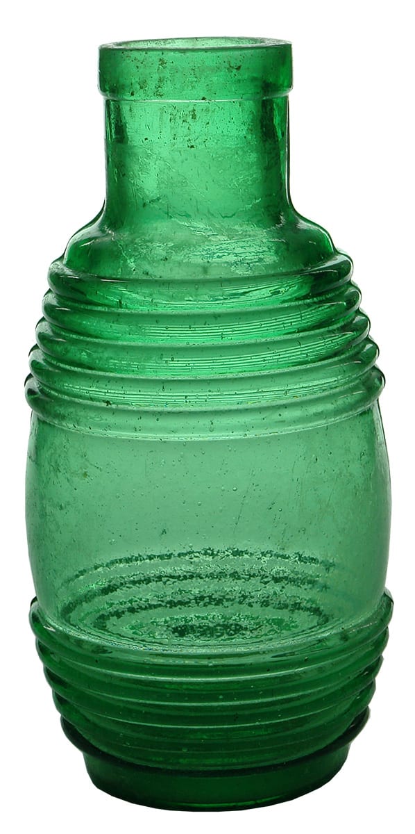 Green Glass Barrel Mustard Pickle Jar