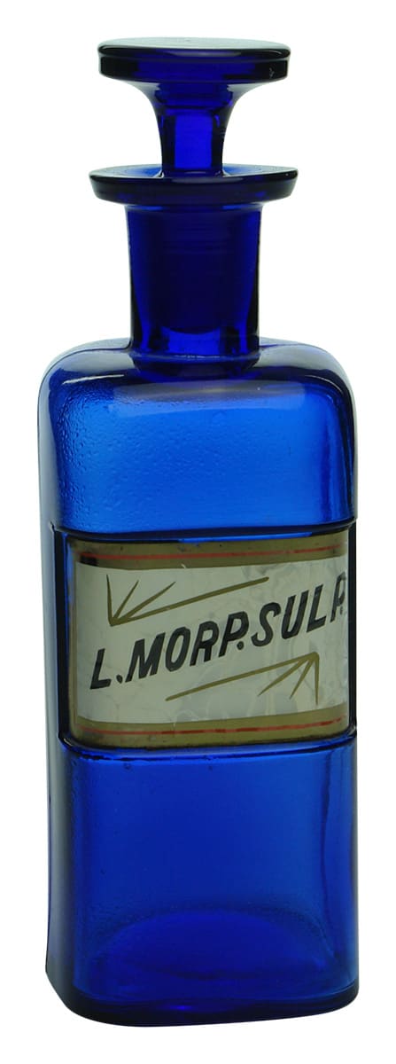Morp Sulp Cobalt Blue Underglass Pharmacy Bottle