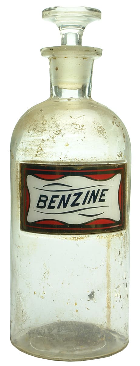 Benzine Antique Underglass Pharmacy Bottle