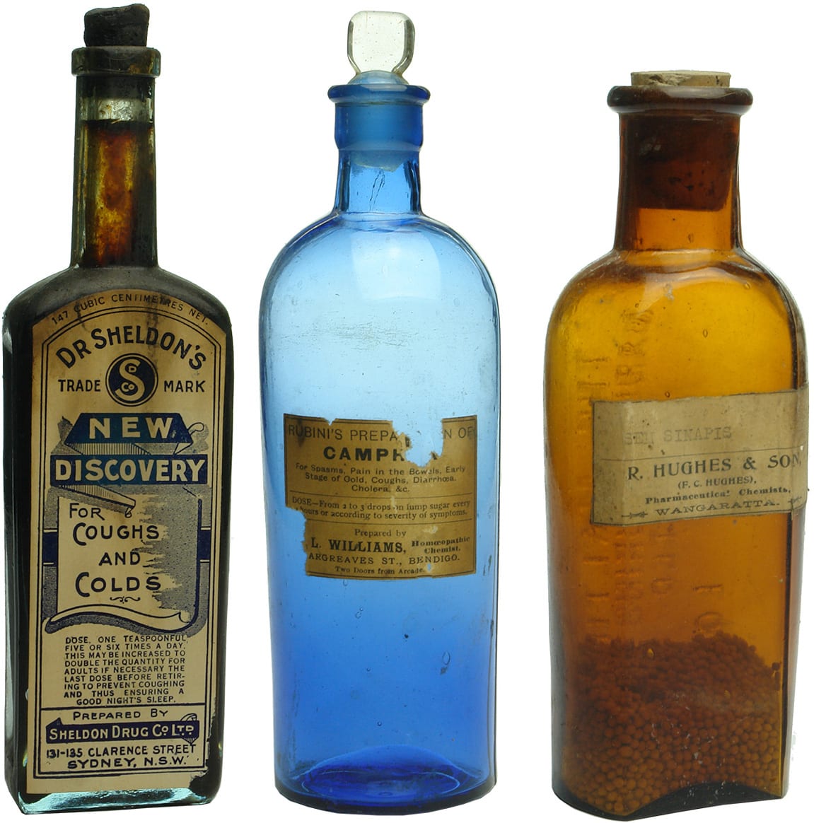 Antique Labelled Chemist Medicine Bottles