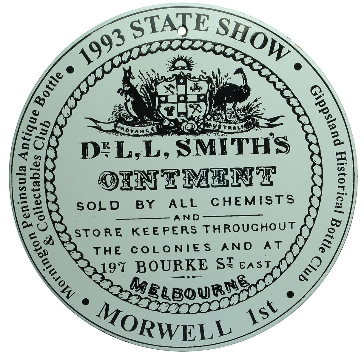 Smith's Ointment Morwell 1993 State Show Enamel Sign Prize