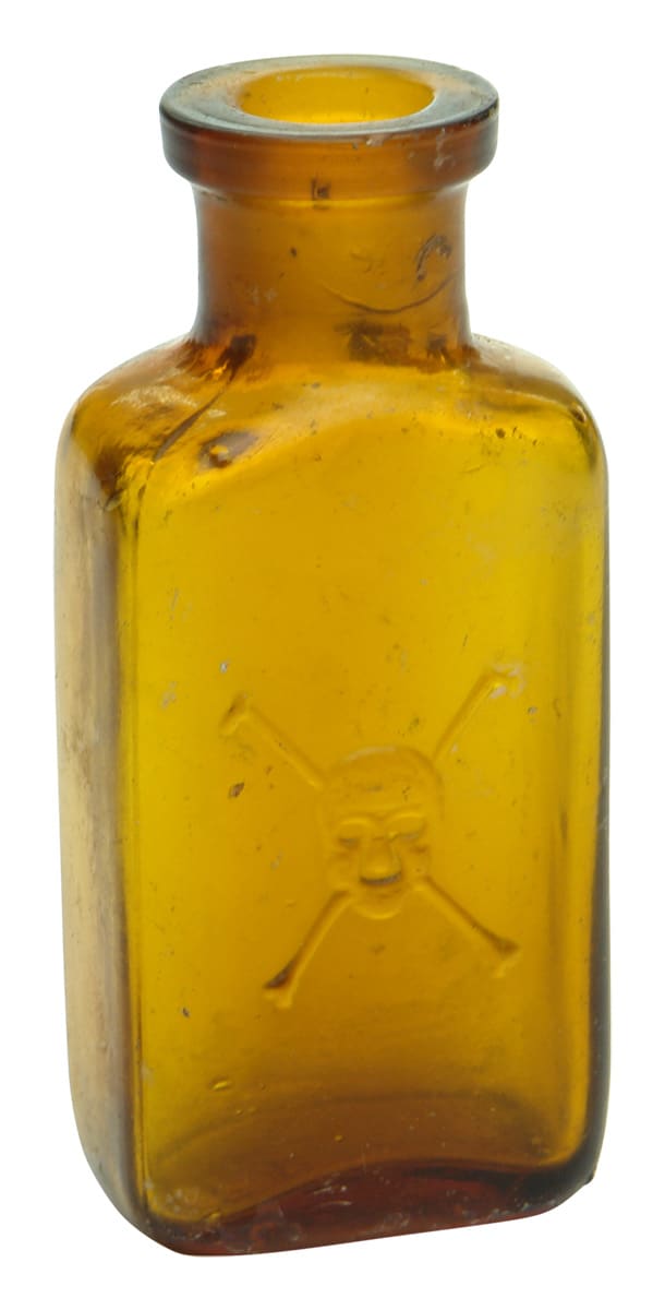 Skull Crossbones Amber Glass Poison Bottle