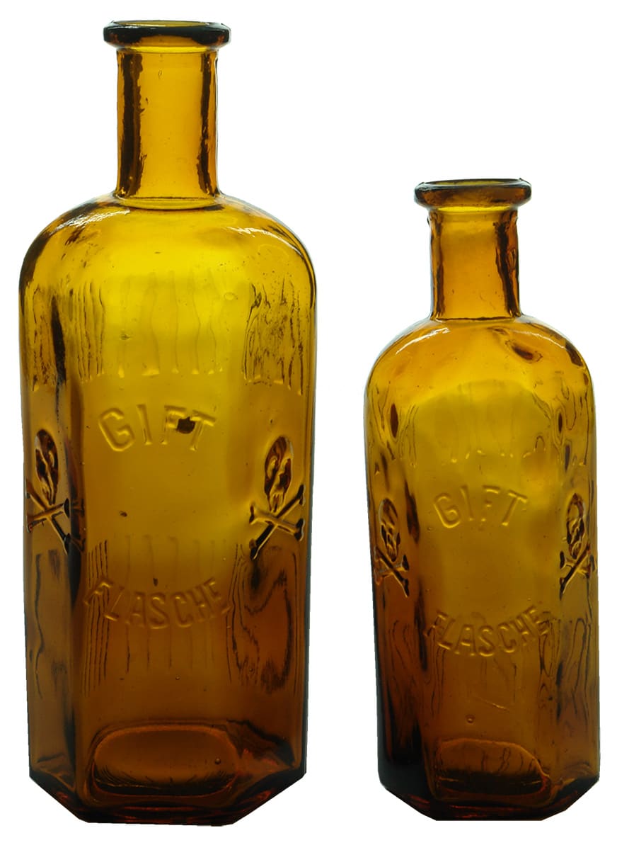Skull Crossbones Amber Glass Bottles