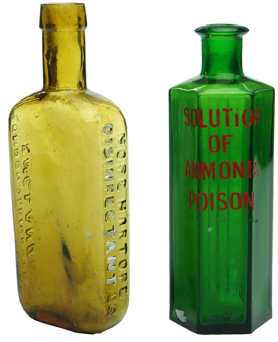 Antique Poison Amber Green Glass Bottles
