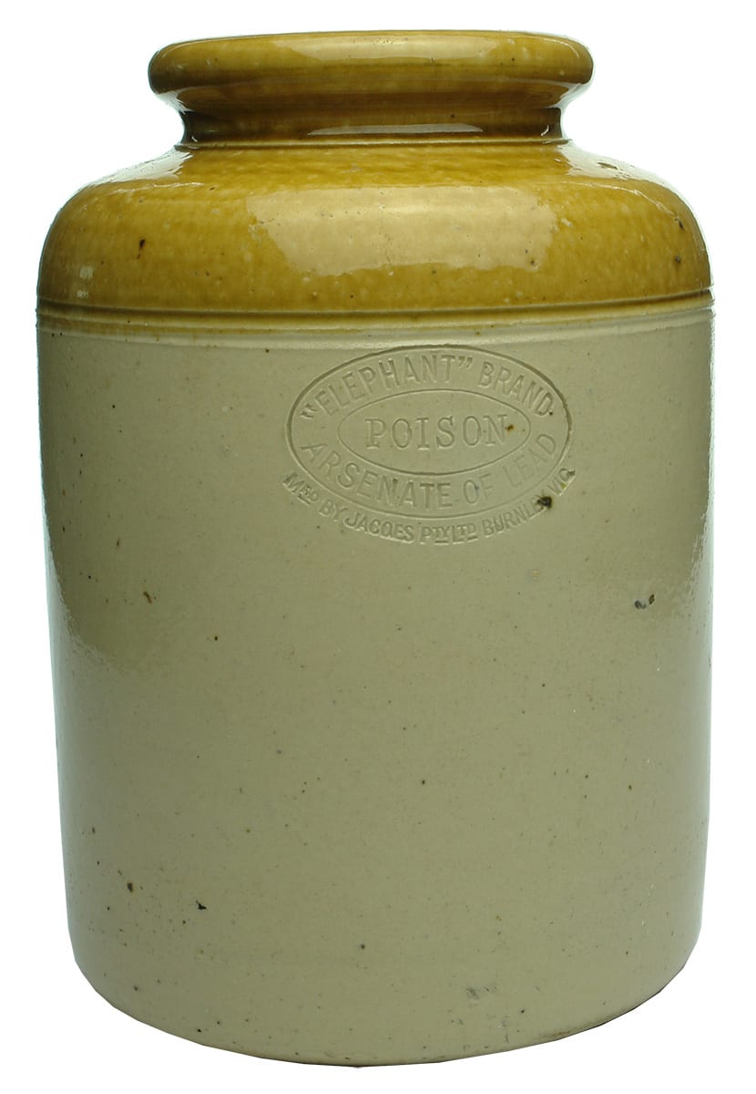 Elephant Brand Poison Jacques Burnley Stoneware Jar