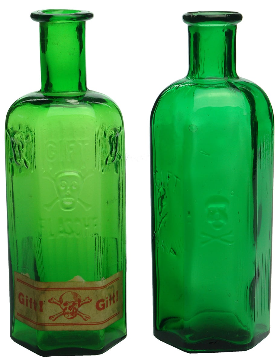 Antique Green Glass Poison Bottles