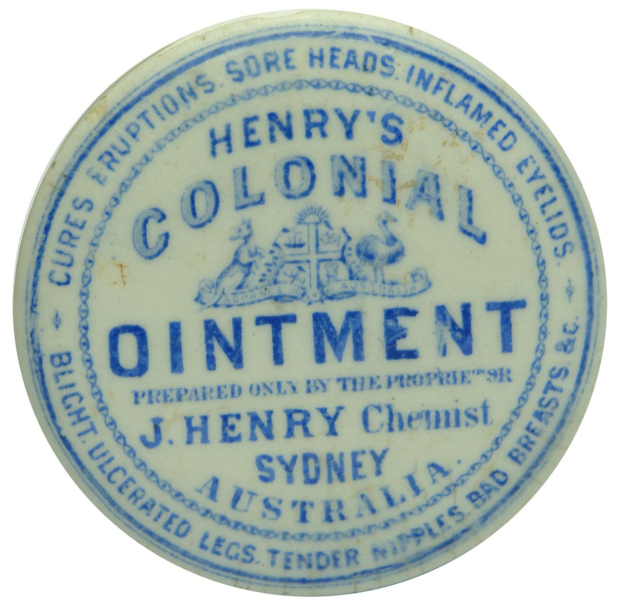 Henry's Colonial Ointment Sydney Advance Australia Potlid