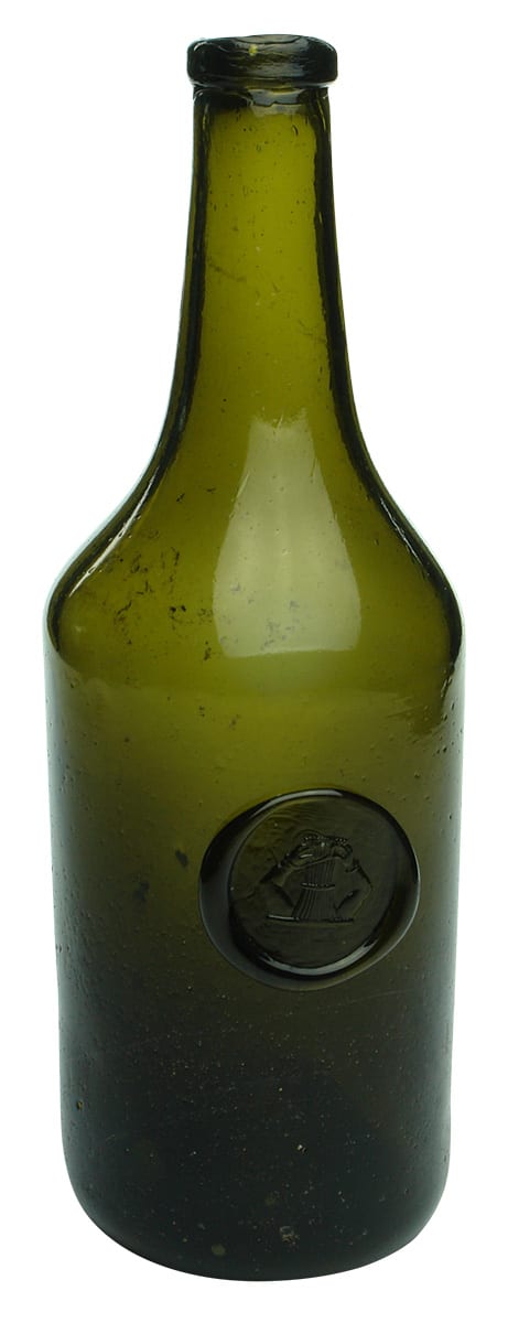 Garb supported by two arms seal antique wine bottle