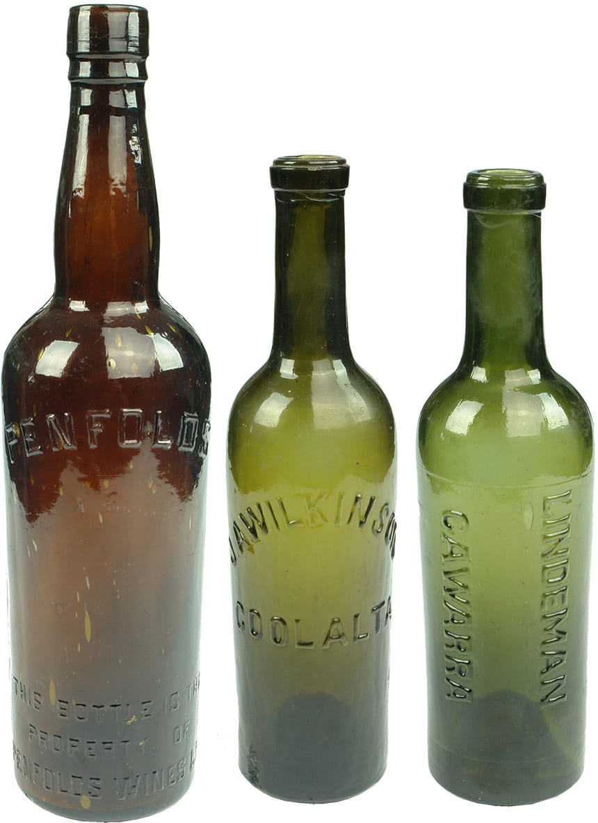 Penfolds Wilkinson Coolalta Lindeman Cawarra Antique Australian Wine Bottles