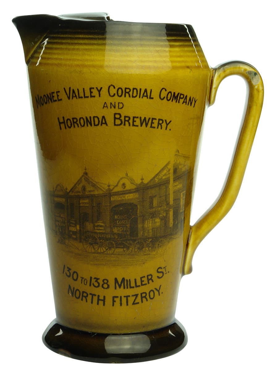 Moonee Valley Cordial Company Horonda Brewery Advertising Jug