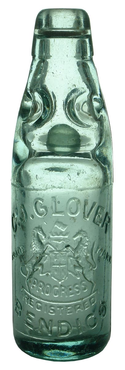 Glover Coat of Arms Bendigo Soda Water Codd Bottle