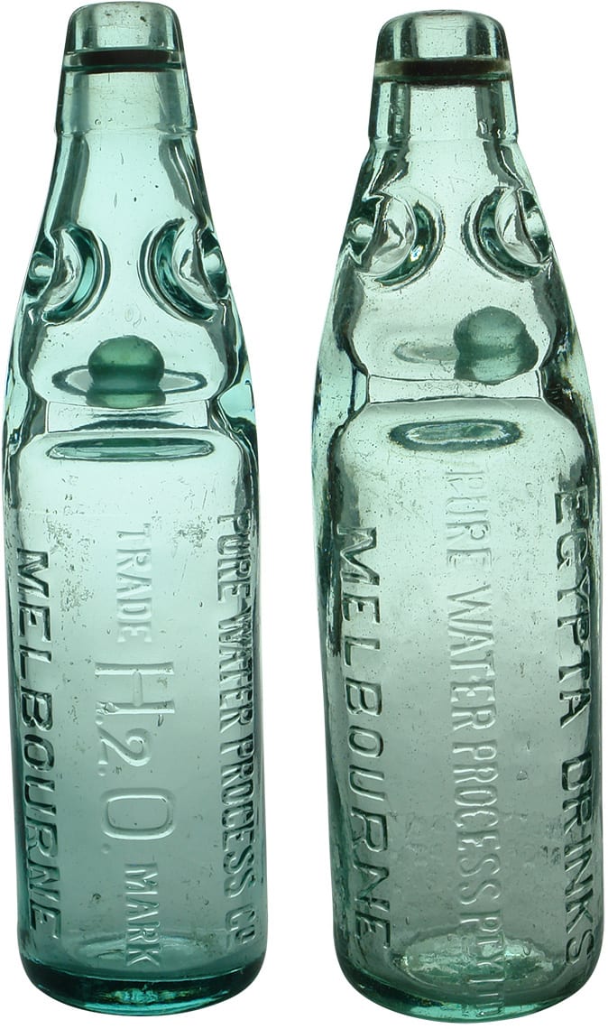 Antique Melbourne Egypta H2O Codd Bottles
