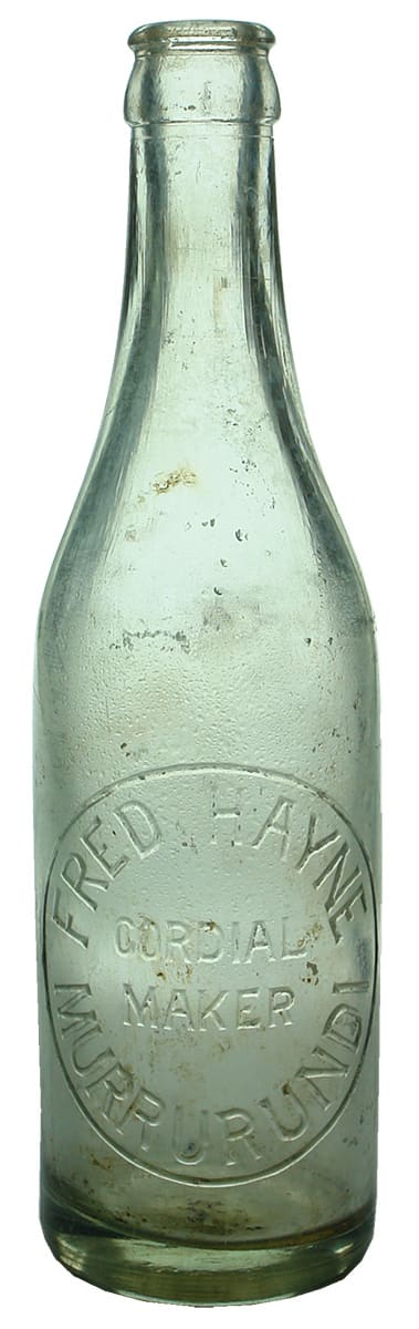 Fred Hayne Cordial Maker Murrurundi Crown Seal Bottle