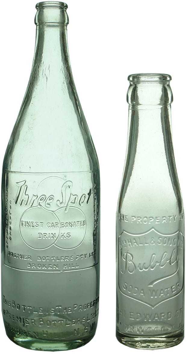 Three Spot Hall Norwood Crown Seal Soft Drinks Bottles