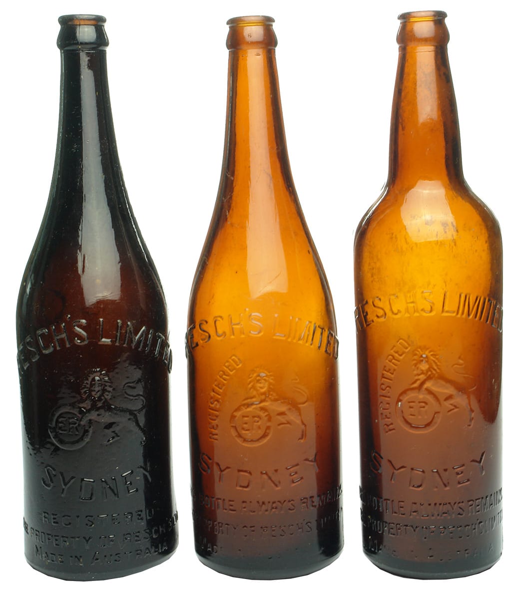 Antique Resch's Amber Beer Bottles