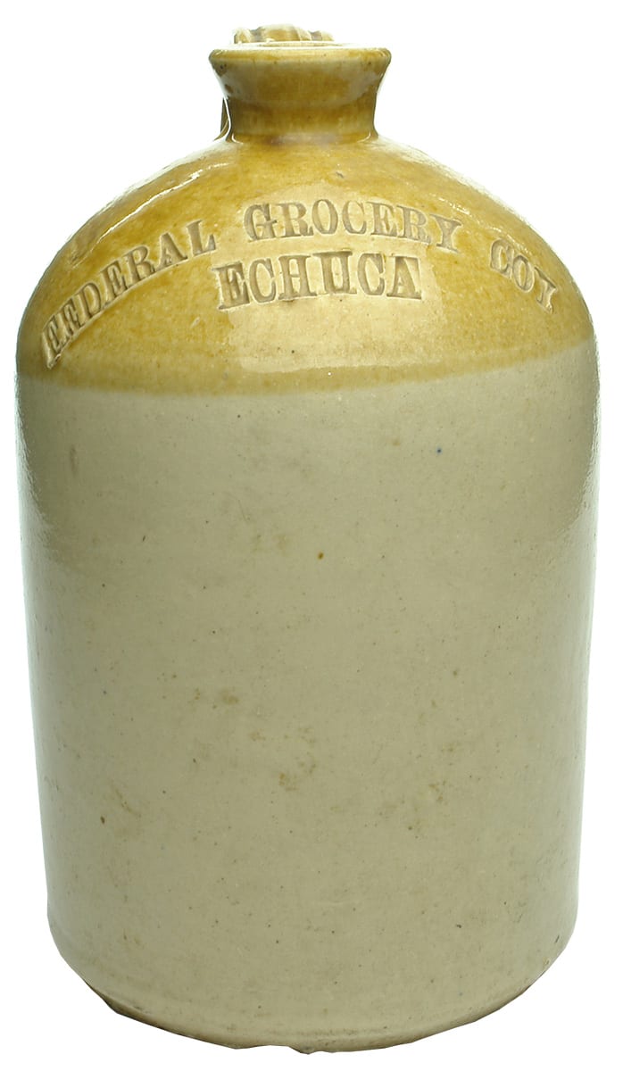 Federal Grocery Echuca Impressed Stoneware Demijohn