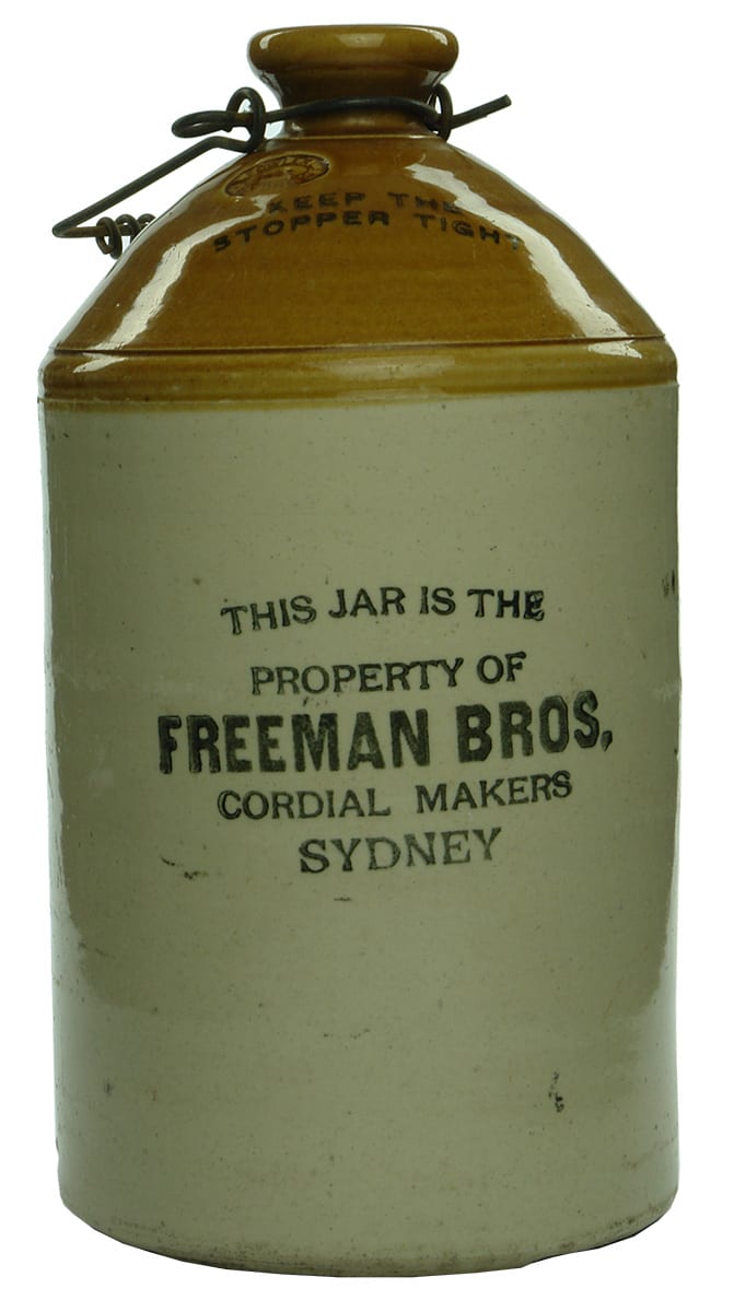Freeman Bros Cordial Makers Sydney Stone Demijohn