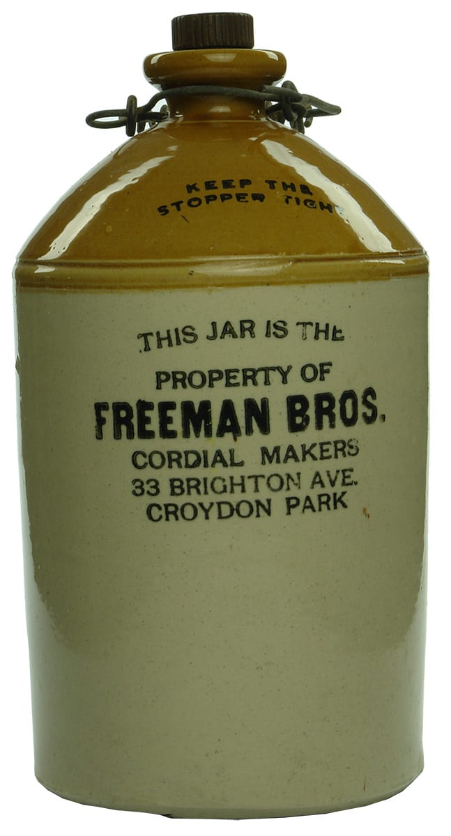 Freeman Bros Cordial Makers Croydon Park Demijohn