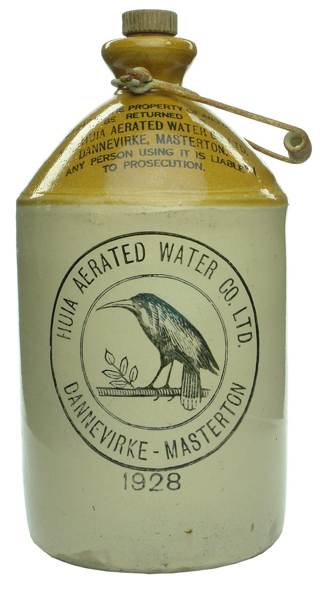 Huia Aerated Water Dannevirke Masterton Printed Demijohn