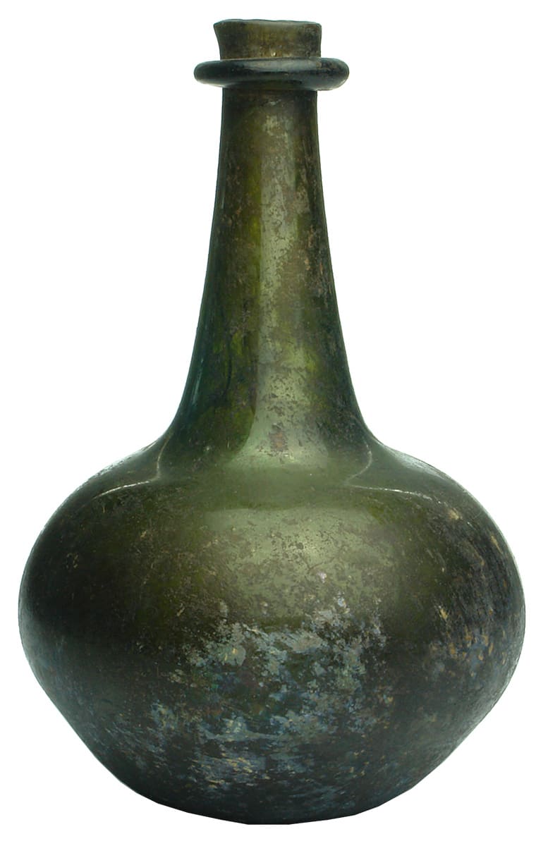 Shaft and Globe Antique Black Glass Bottle