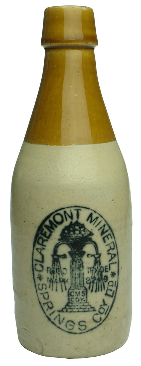 Claremont Mineral Springs Stoneware Ginger Beer Bottle