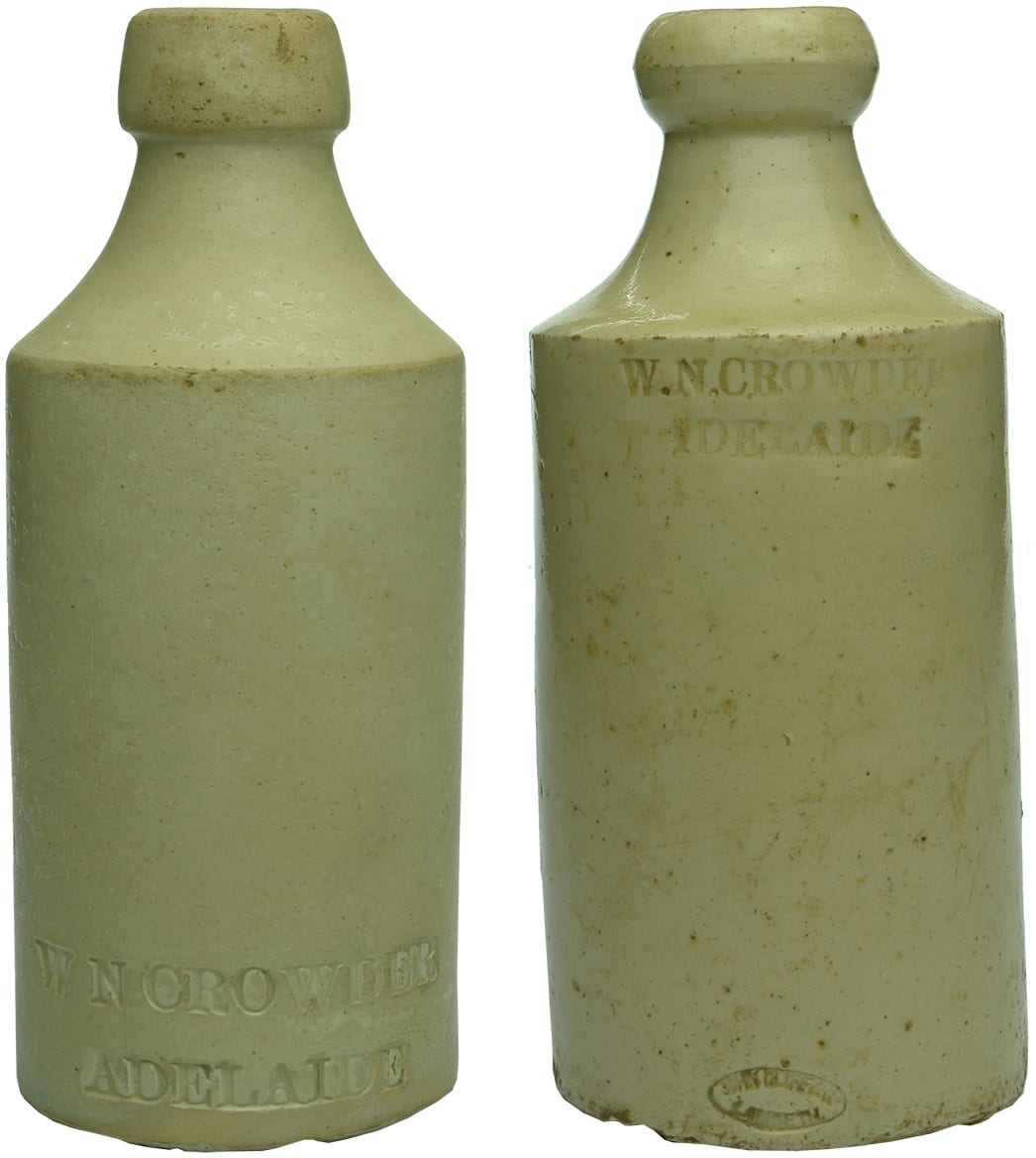 Crowder Adelaide Antique Impressed Stoneware Ginger Beer Bottles