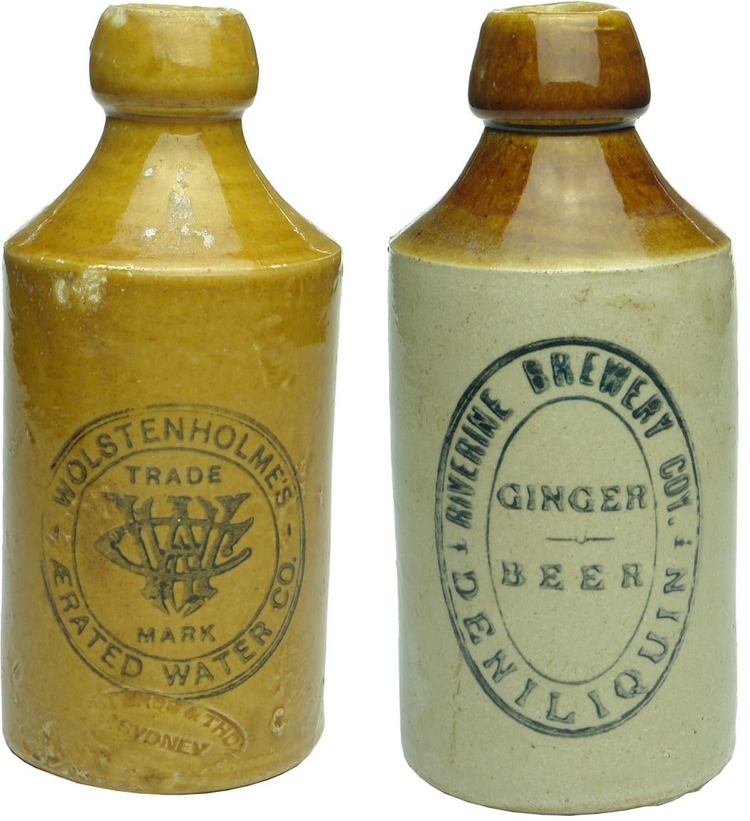 Wolstenholme's Riverine Stoneware Ginger Beer Bottles