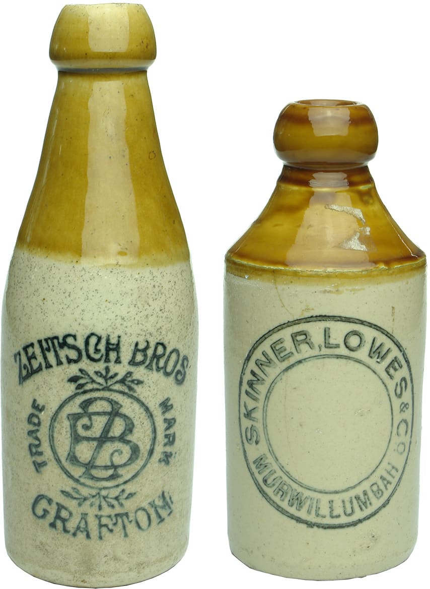 Zeitsch Grafton Murwillumbah Stoneware Ginger Beer Bottles