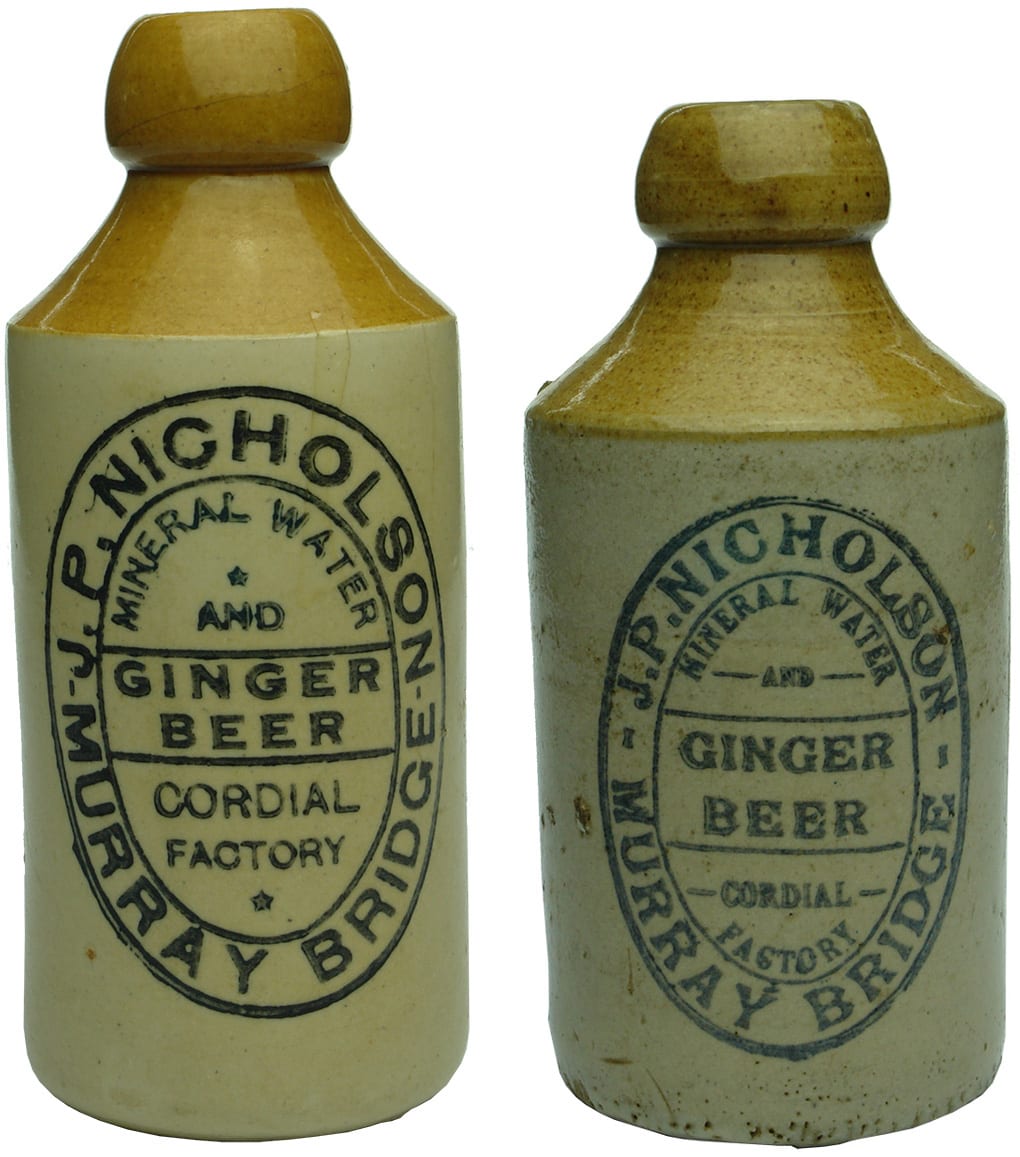 Nicholson Murray Bridge Antqiue Stoneware Ginger Beer Bottles