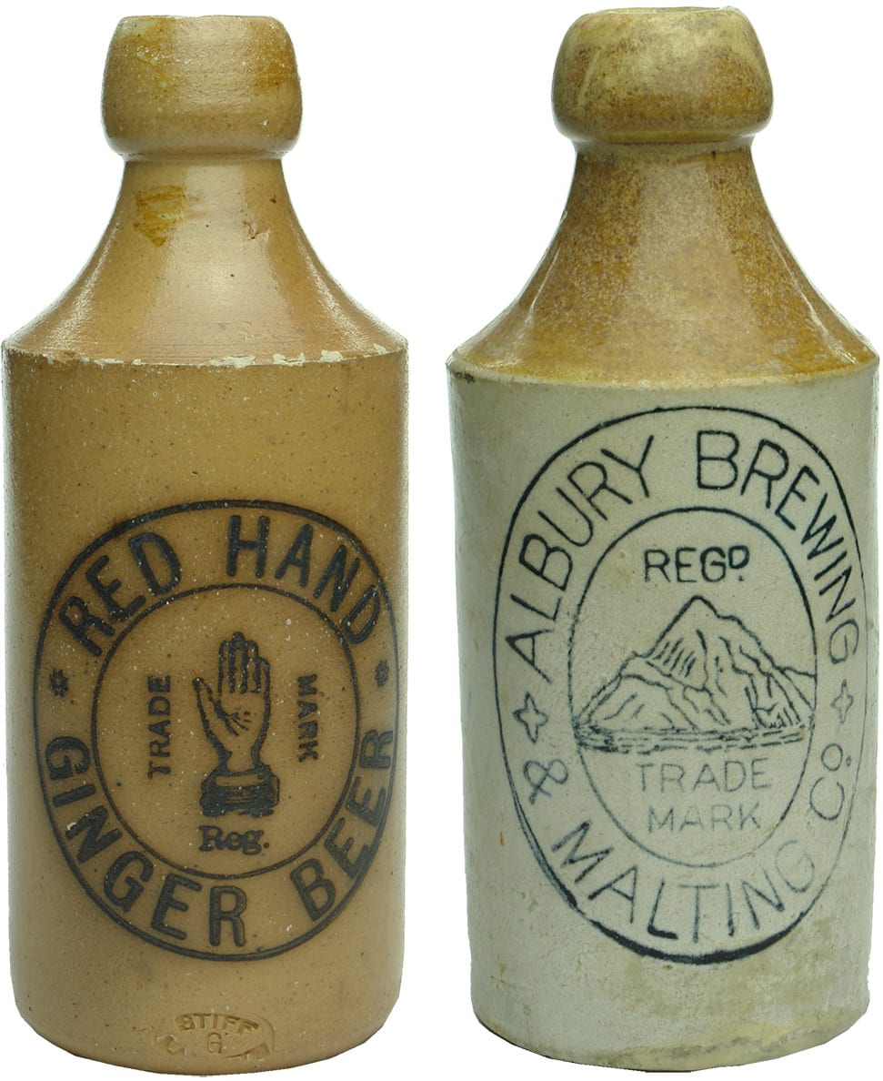 Red Hand Albury Brewing Stoneware Ginger Beer Bottles