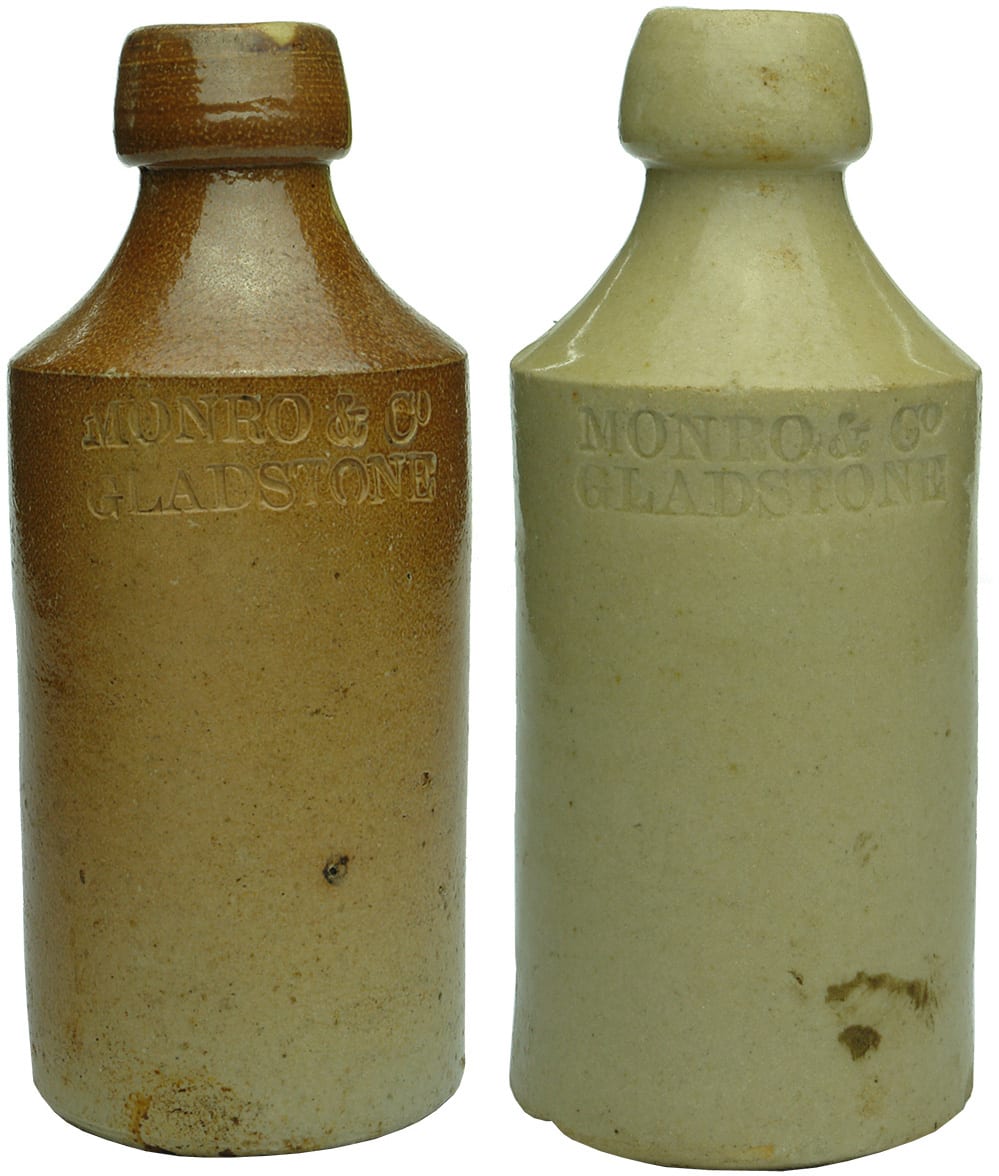 Monro Gladstone Impressed Stoneware Ginger Beer Bottles