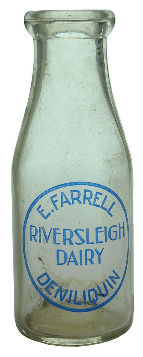 Farrell Riversleigh Dairy Deniliquin Ceramic Label Milk Bottle