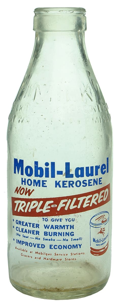 Mobil Laurel Kerosene Advertising Pint Milk Bottle