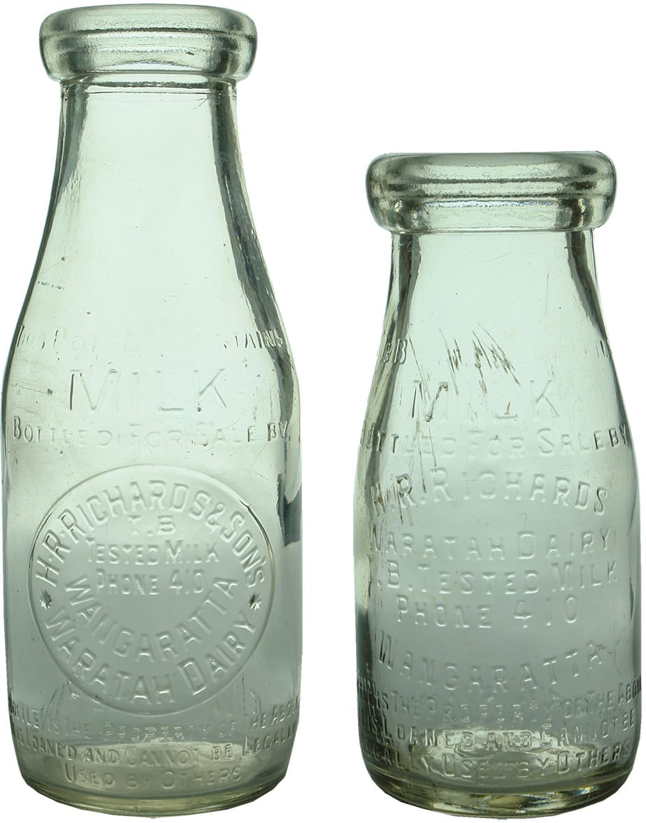 Richards Wangaratta Vintage Milk Bottles