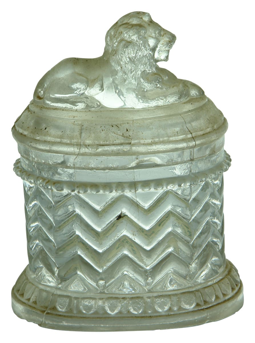 Salt Jar Moulded Lion Lid Glass