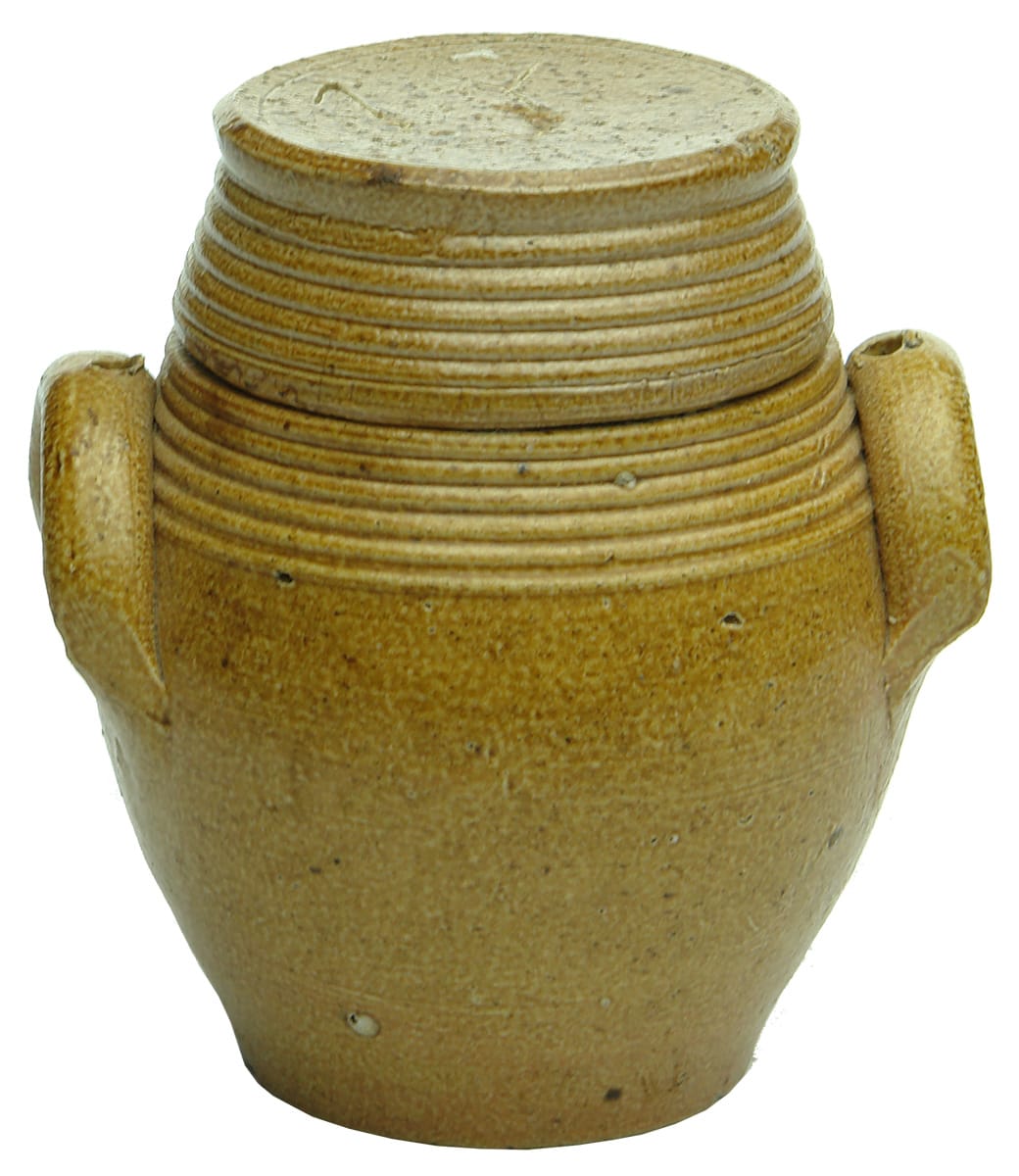 Salt Glaze Lidded Pottery Mustard Jar