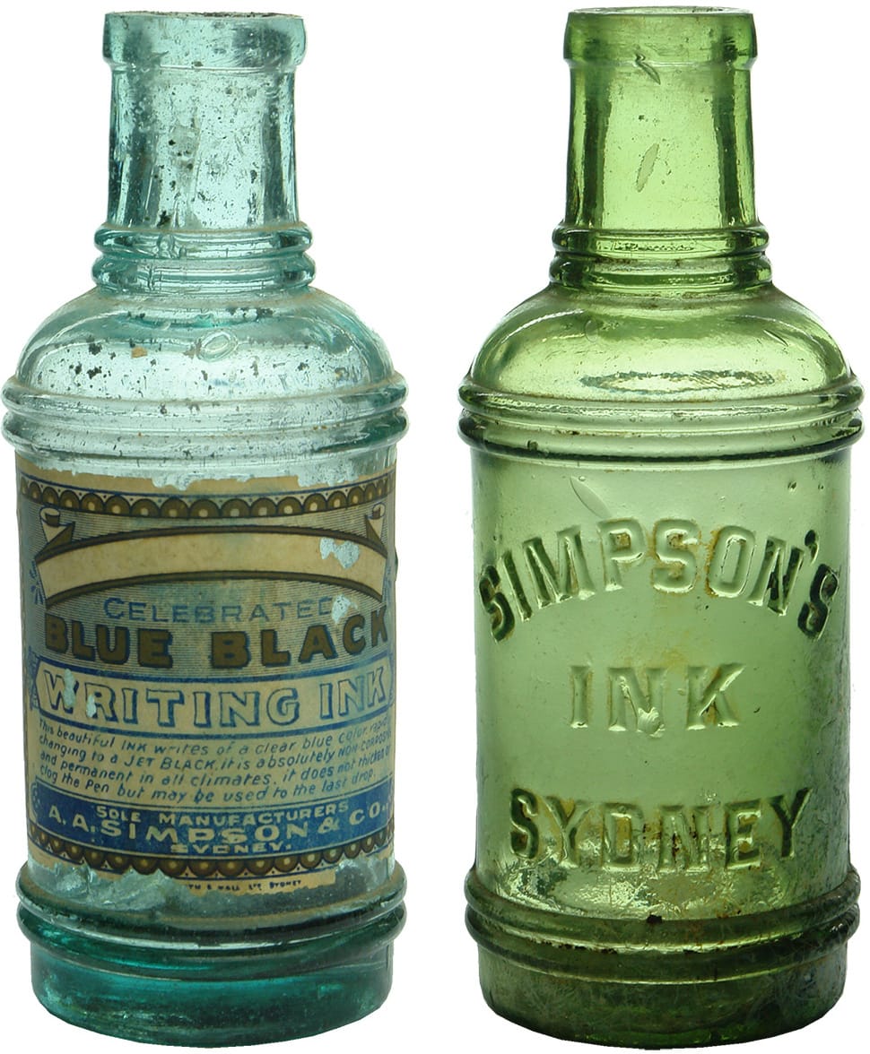 Simpson's Ink Sydney Antique Glass Bottles