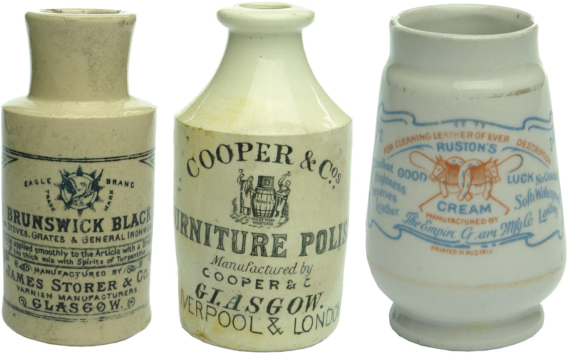 Antique Stoneware Ceramic Polish Jars