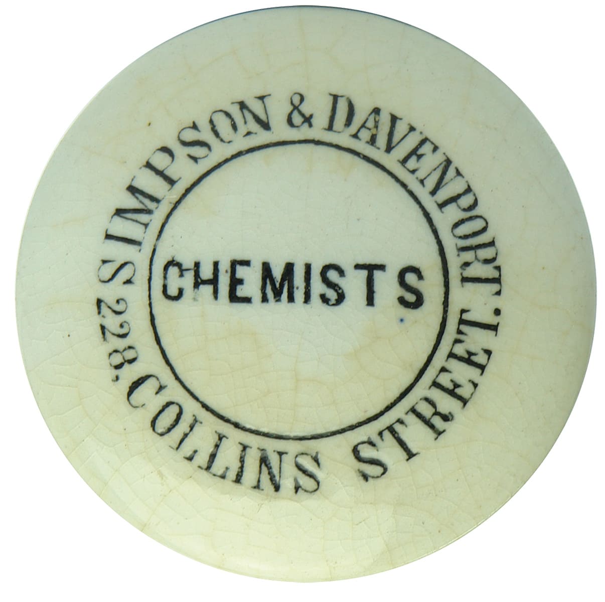 Simpson Davenport Chemists Collins Street Pot Lid