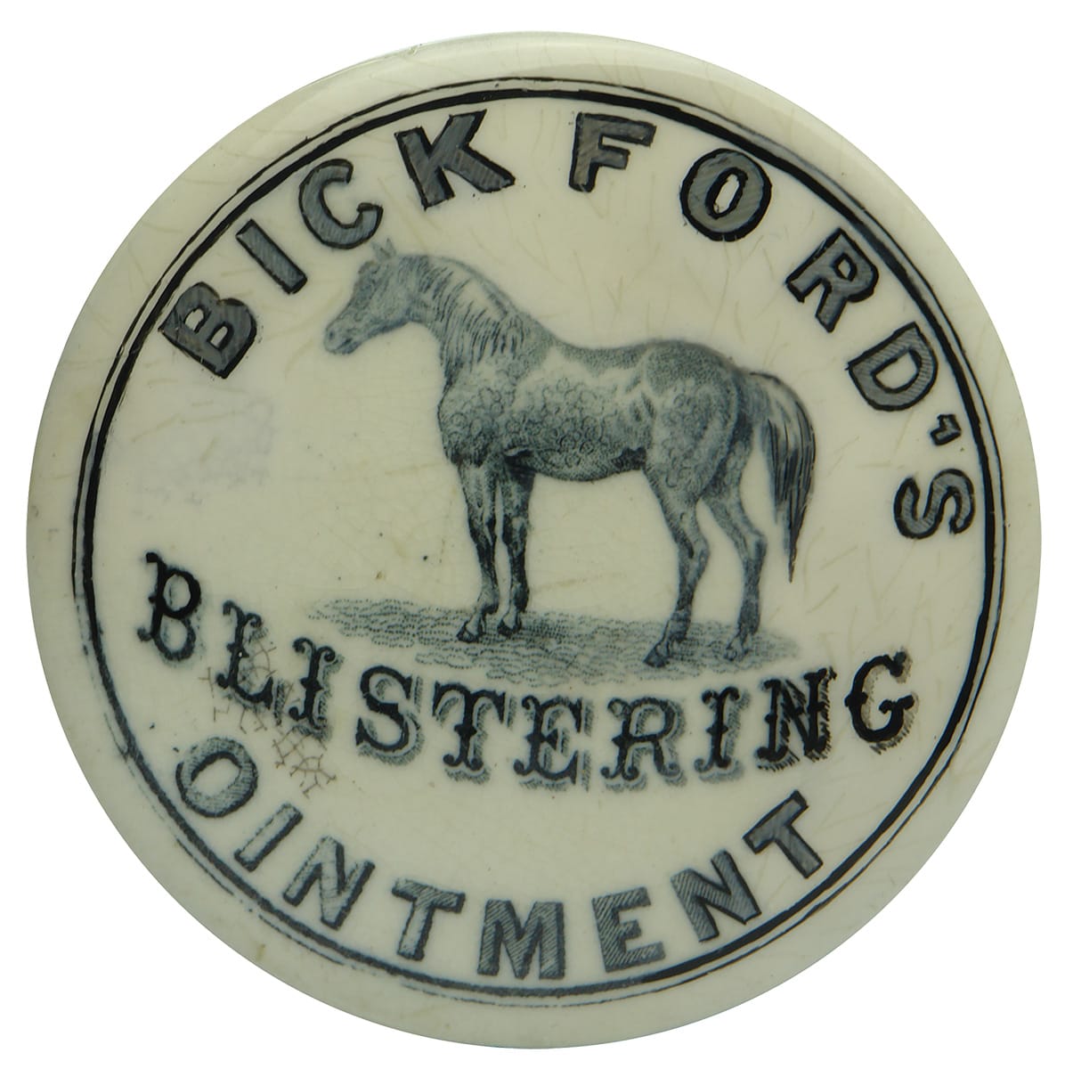 Bickford's Blistering Ointment Horse Antique Pot Lid